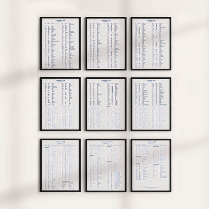 Printable JLPT N5 vocabulary poster shown as nine framed A4 pages